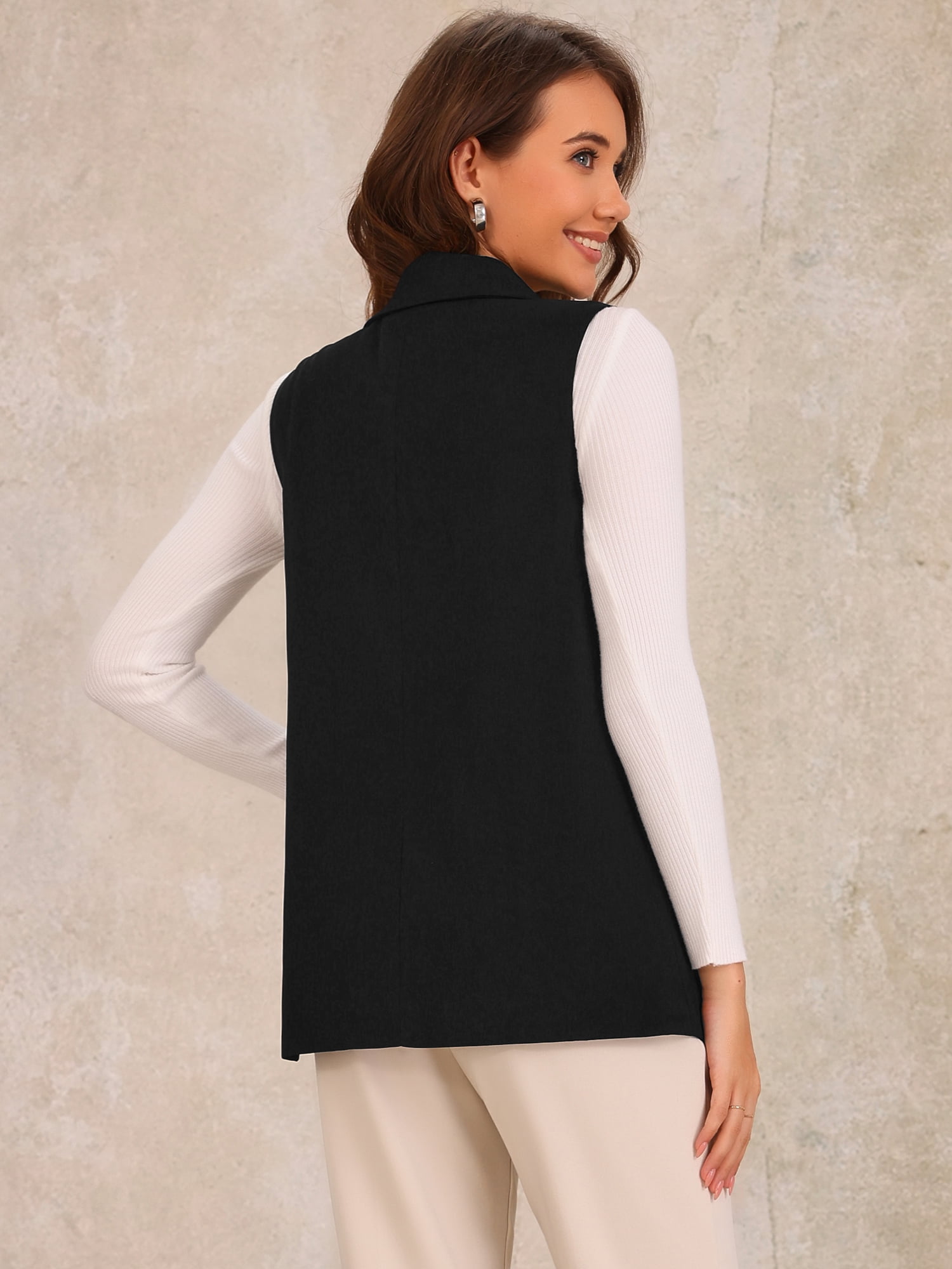 DARING DIVA Women's Shawl Collar Open Front Work Office Suit Vest Jacket S Black