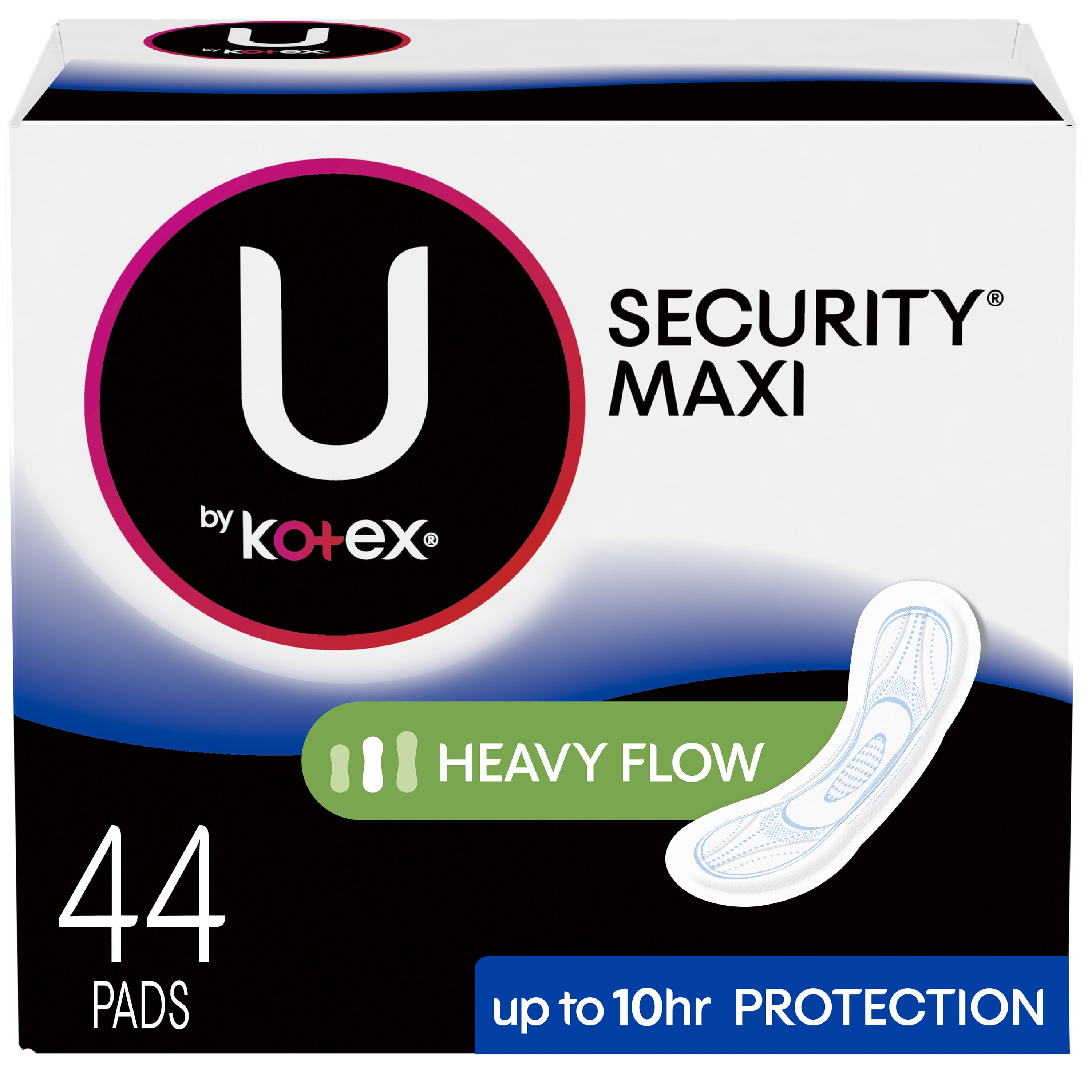 U by Kotex Security Maxi Period Pads, Heavy Flow, Long, Unscented, 44 Count