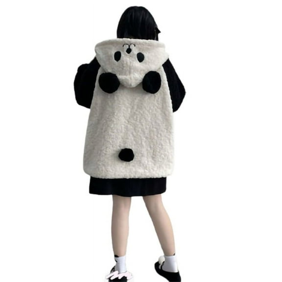 GENEMA Women Faux Fleece Hoodies Jacket Kawaii Panda Ears Long Sleeve Button Sweatshirt