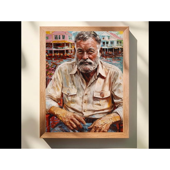 Key West Decor - Hemingway In Town, Florida Keys Coastal Decor, Famous Author Artwork For Readers And Literary, Bar Cart Art, Unframed Poster Size 8x12