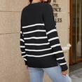 thumbnail image 4 of 2025 Savings Women's Stripe Printed V-Neck Sweater Button Winter Long Sleeve Knitting Loose Blouse Winter 2025 Trendy Tops,Black,S, 4 of 4