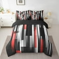thumbnail image 2 of Manfei Black Red Gray Bedding Comforter Set 7-Piece, Modern Gradient Stripe Full Bedding Set, Contemporary Geometric Fitted Sheet Flat Sheet, Microfiber Bedroom Decor, 2 of 8