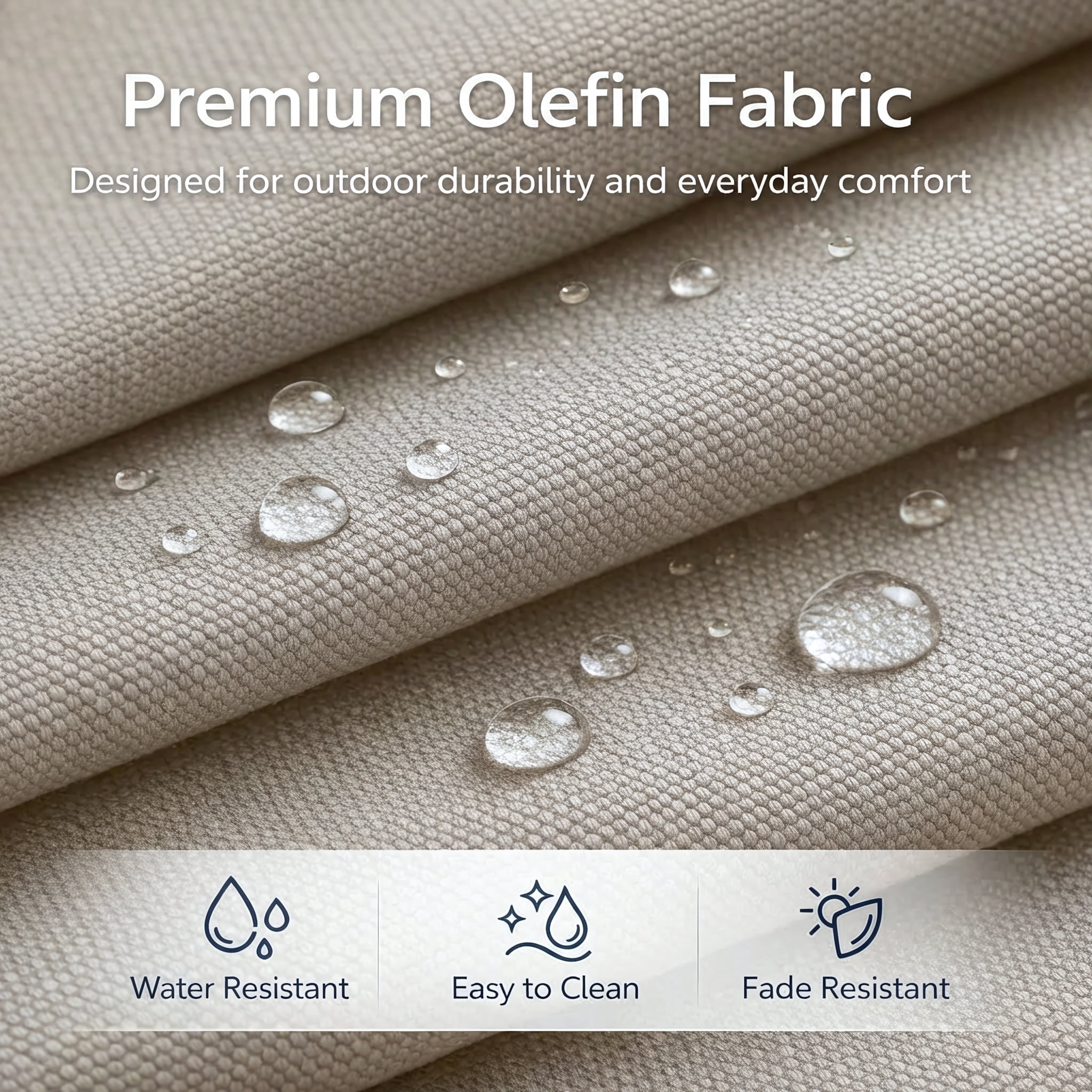 24 x 24 in Outdoor Olefin Patio Cushion Set with Back Pillow, 6 in Thick, Water- and Fade-Resistant, Beige