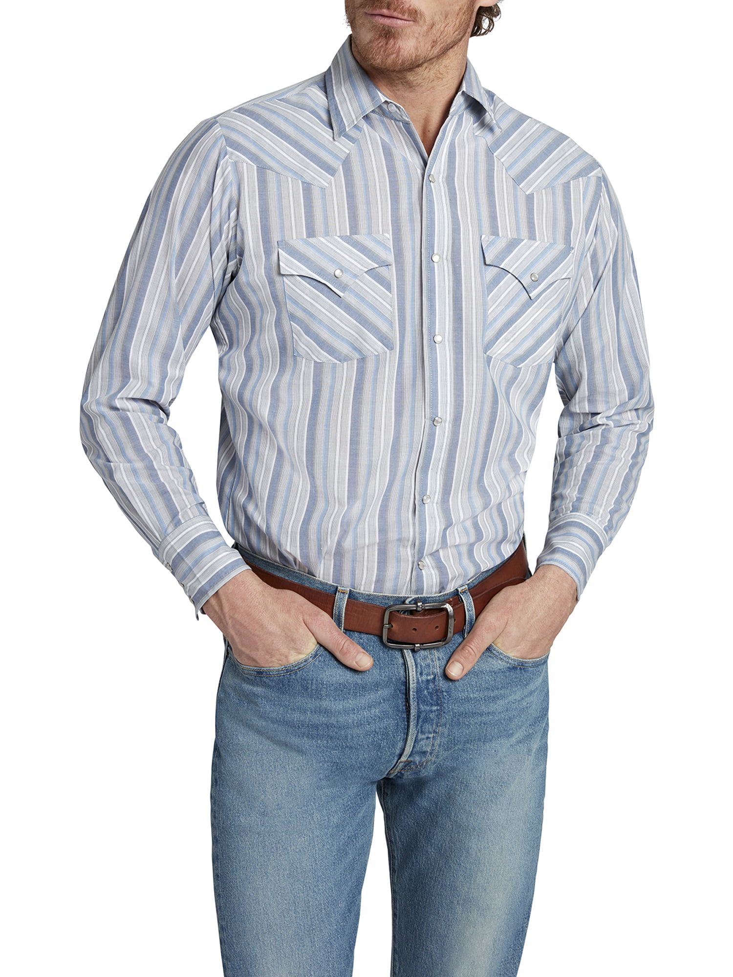 ELY CATTLEMAN Mens Long Sleeve Stripe Western Shirt 