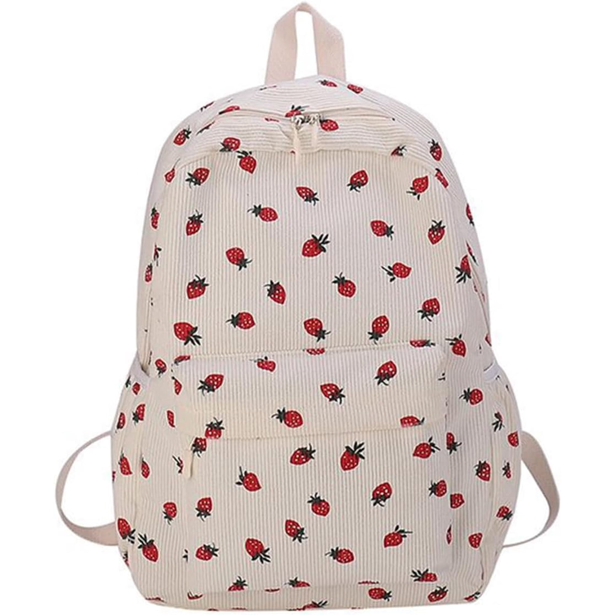 Cherry Backpack for Women Cute Nylon Bookbag Casual Shoulder Purse and Handbag with Laptop Compartment for Travel (Corduroy Backpack-White)