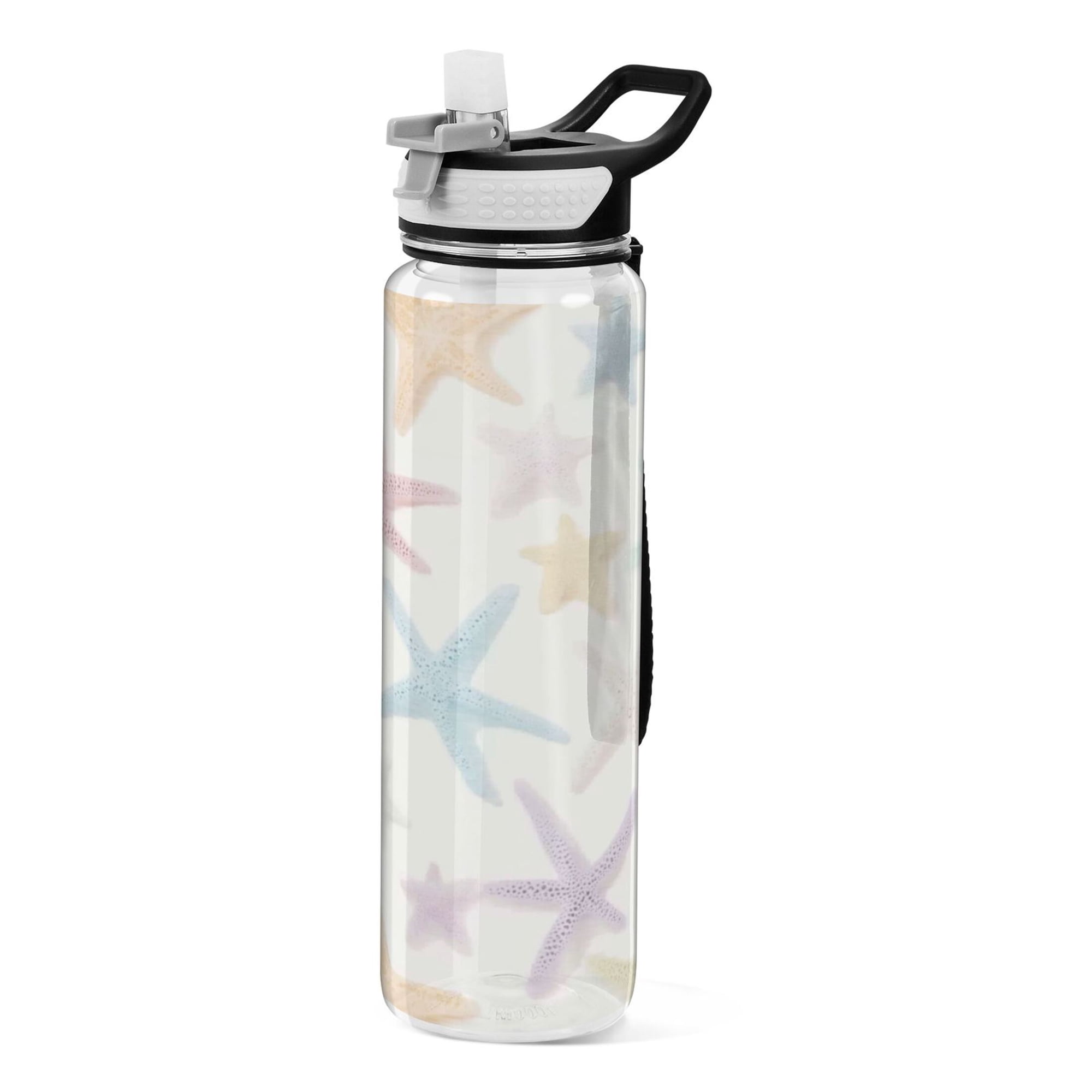 1000ml Clear Water Bottles with Handle and Locking Lid Quality Tritan Sport Bottle Straw for Gym Travel Dreaming Sea Star Printed