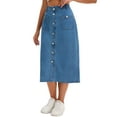 thumbnail image 4 of INSPIRE CHIC Women's Denim Skirt Button Down Front Slit with Pockets High Waist Pencil Skirt Midi Jean Skirts M Blue, 4 of 6