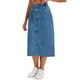 thumbnail image 4 of Falda de mezclilla para mujer INSPIRE CHIC, con botones en la parte delantera, abertura con bolsillos, cintura alta, falda lápiz midi, falda de mezclilla L azul, 4 of 6