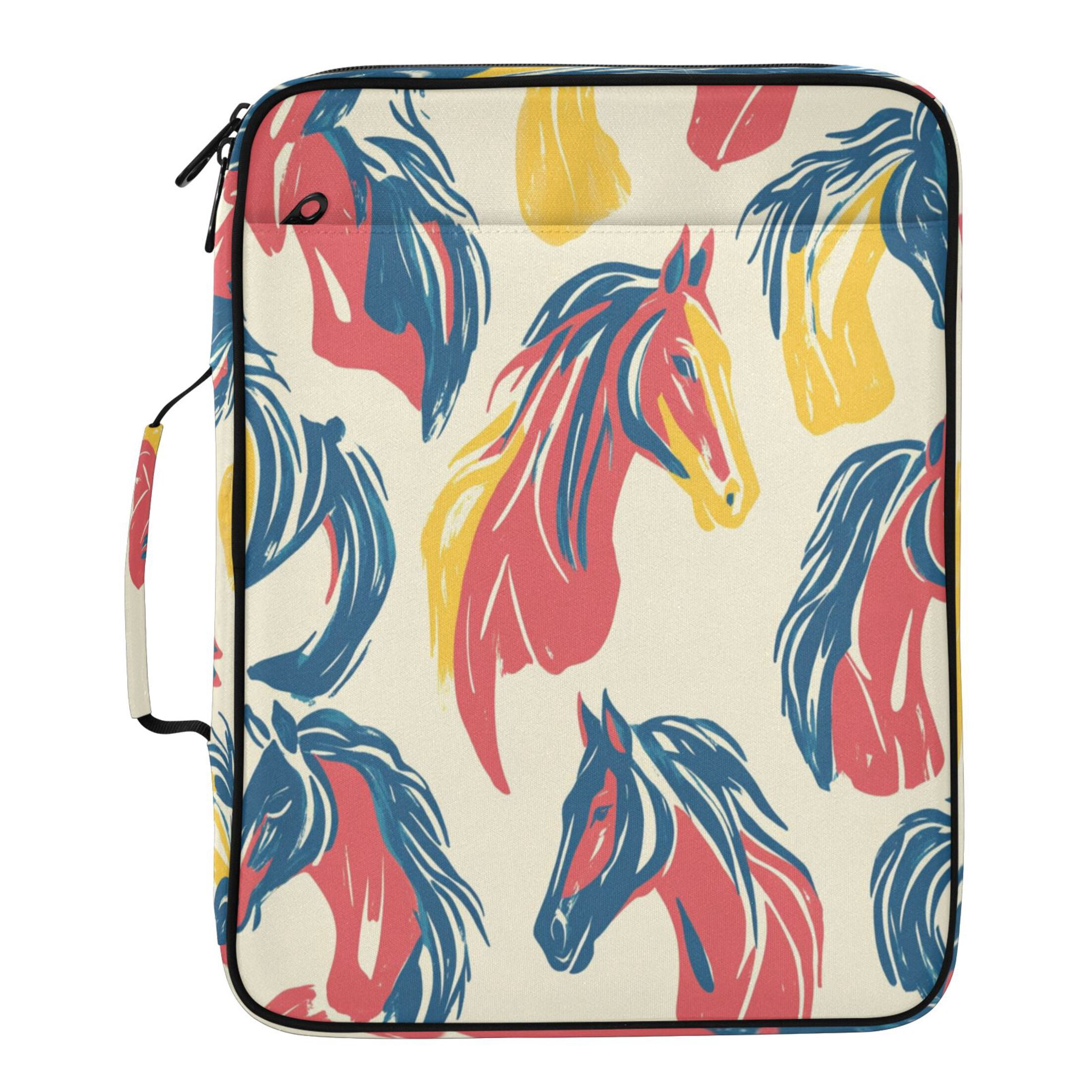 3 Ring Zipper Binder with Accordion File Organizer Waterproof Back to College Binder - 7 Layer Document Organizer for Study Home Office College Travel Supplies Horses Pattern