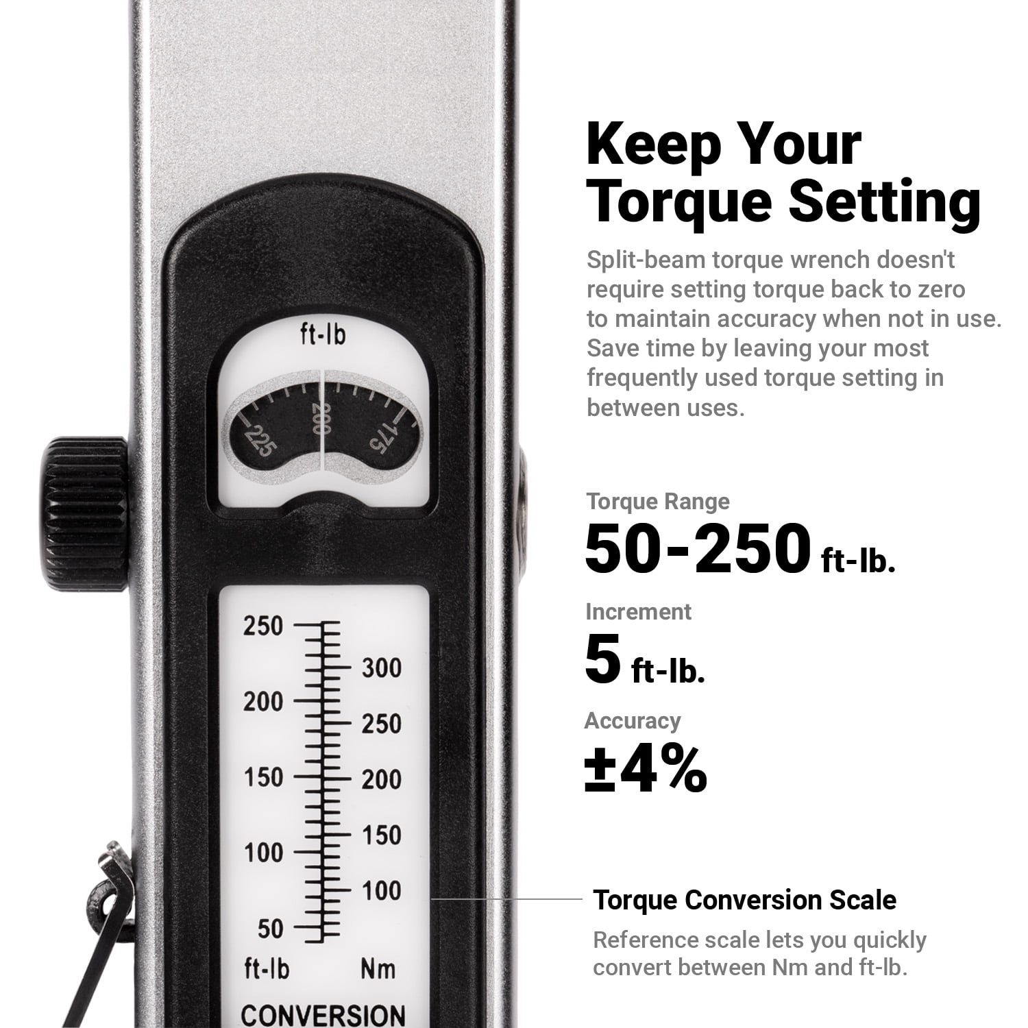Capri Tools 1/2 in. Drive Flex-Head Split Beam Torque Wrench, 50-250 ft. lbs.