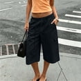 thumbnail image 5 of Mifsaly Capri Cargo Pants for Women Elastic Drawstring Waist Cropped Trousers with Pockets Lightweight Casual Knee Length Vacation Summer Capris Black,M, 5 of 7
