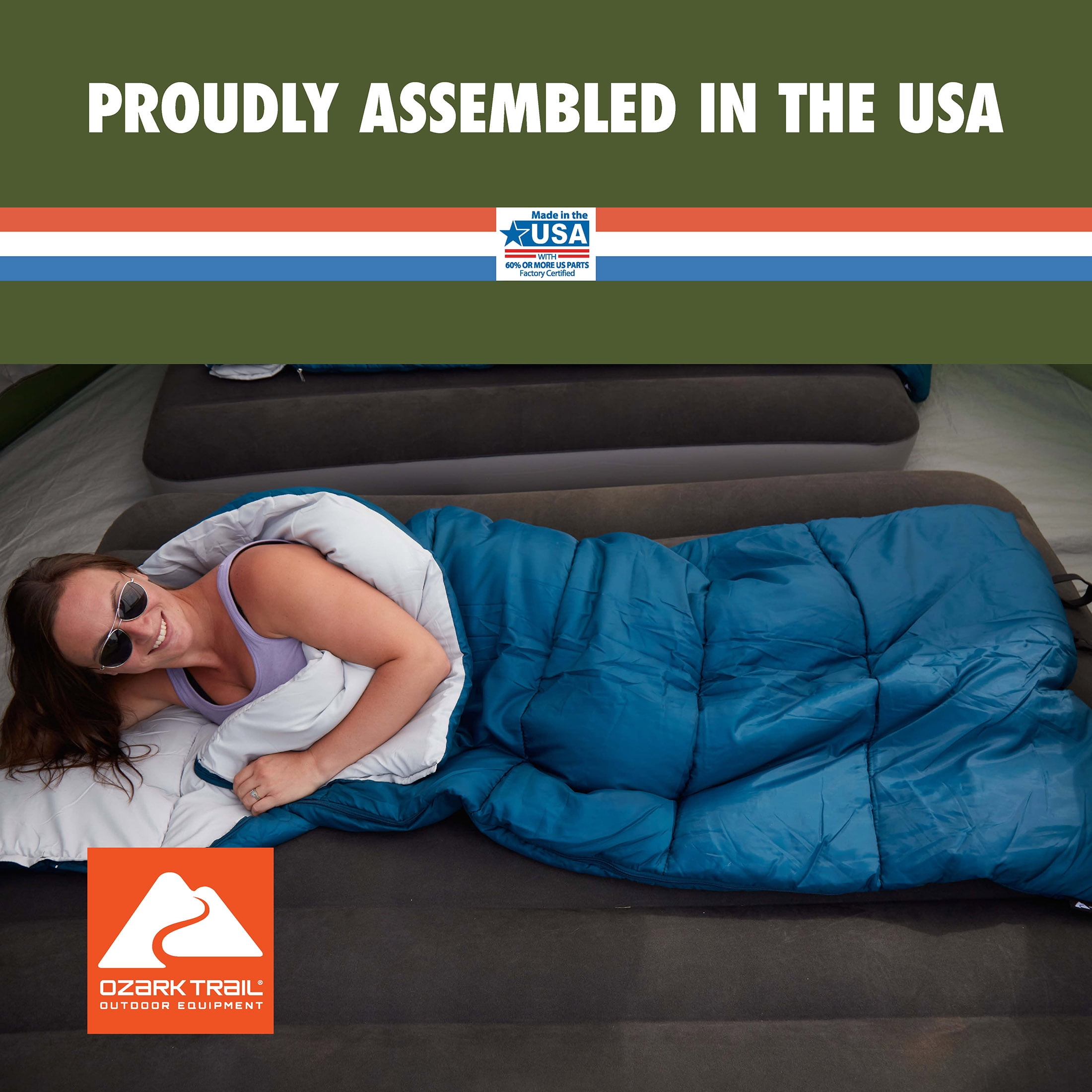 Ozark Trail 35-Degree Cool Weather Rectangular Sleeping Bag, Blue, 33x77  