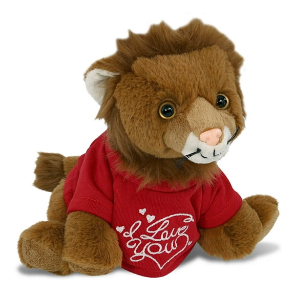 DolliBu I LOVE YOU Super Soft Squat Lion Plush- Cute Stuffed Squat Lion Animal with Red Shirt For Valentine, Anniversary, Romantic Date, Boyfriend, or Girlfriend Gift - 8 inches
