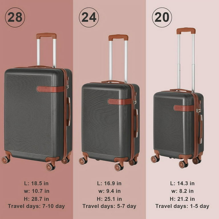 Hikolayae 3 Piece Hard Shell Spinner Luggage Set - Gray, TSA Lock