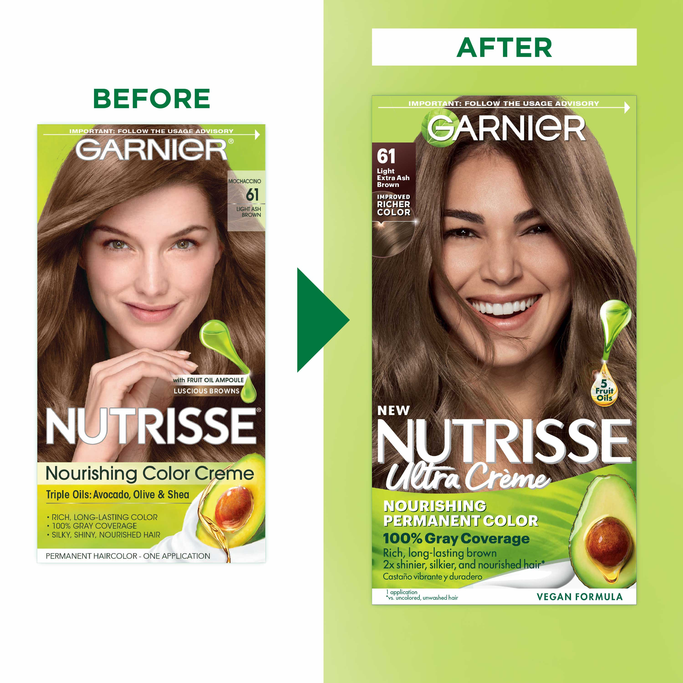 Garnier Nutrisse Nourishing Hair Color Creme, 061 Light Ash Brown Mochaccino - image 3 of 11