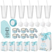 sixwipe 31 Pcs Baby Shower Game Prizes, Baby Shower Favor Gifts, Baby Shower Player Winner Gifts with Plastic Tumbler, Scented Candles, Card, Gift Bag, Bath Ball and Ribbon