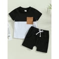 thumbnail image 2 of xiaxaixu 2Pcs Toddler Boy Summer Outfits, Short Sleeve Contrast Color T-Shirt + Pocket Shorts Set, 2 of 8
