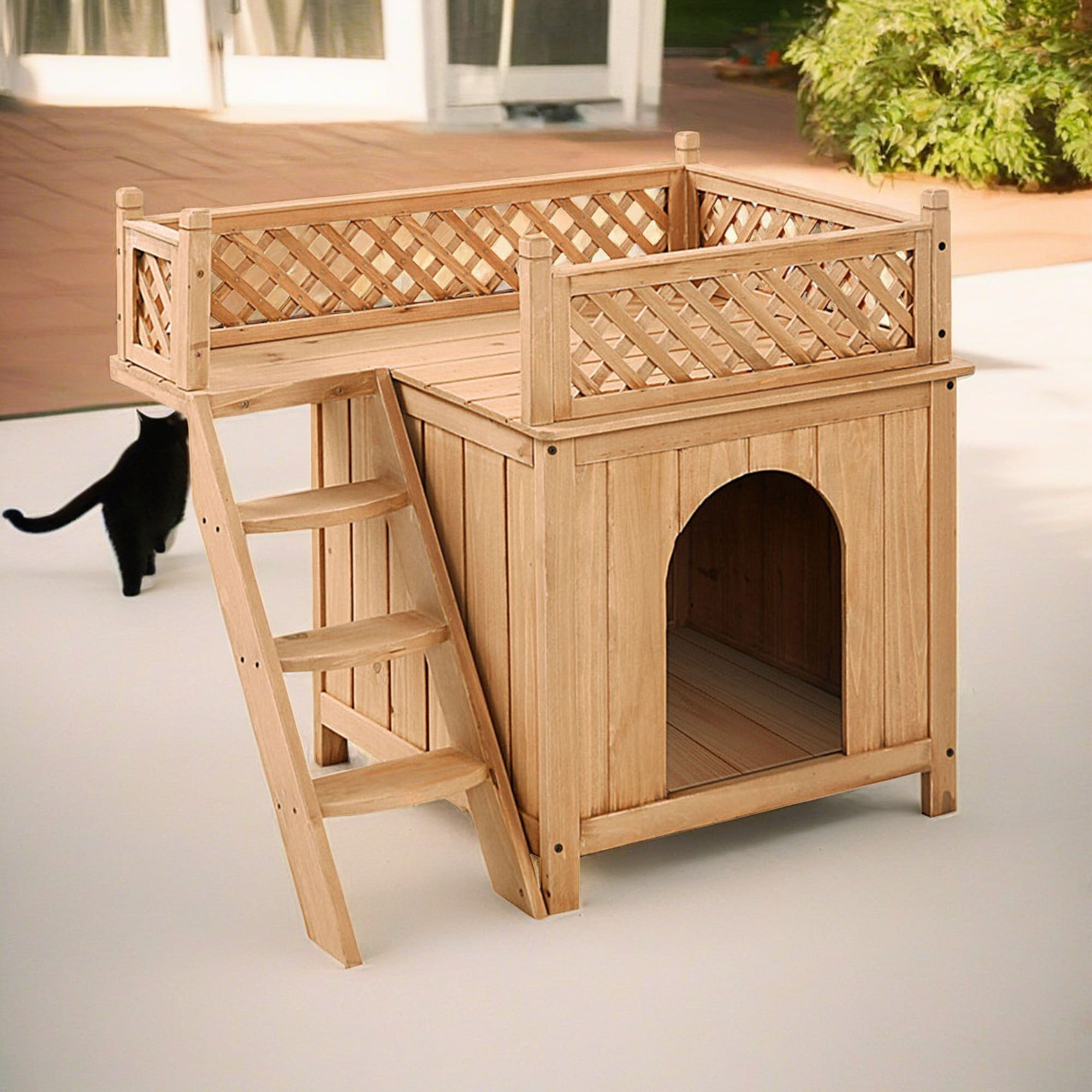 Pefilos 28" Cat House for Outdoor Cats, Weatherproof Cat Shelter with Escape Door, 2 Story Wood Cat Condo with Ladder, Brown Pefilos 28" Cat House for Outdoor Cats, Weatherproof Cat Shelter with Escape Door, 2 Story Wood Cat Condo with Ladder, Brown