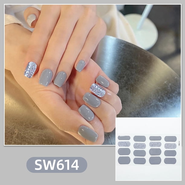 Pegatinas de uñas de Gel semicuradas DIY, pegatinas de uñas de larga duración, Color sólido, flores frescas en primavera, tiras de uñas, parche deslizante, calcomanía de cubierta completa