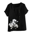 thumbnail image 4 of Giftesty Button Blouses for Women Round-Neck Short Sleeve T Shirts Casual And Linen Printed Tops, 4 of 4