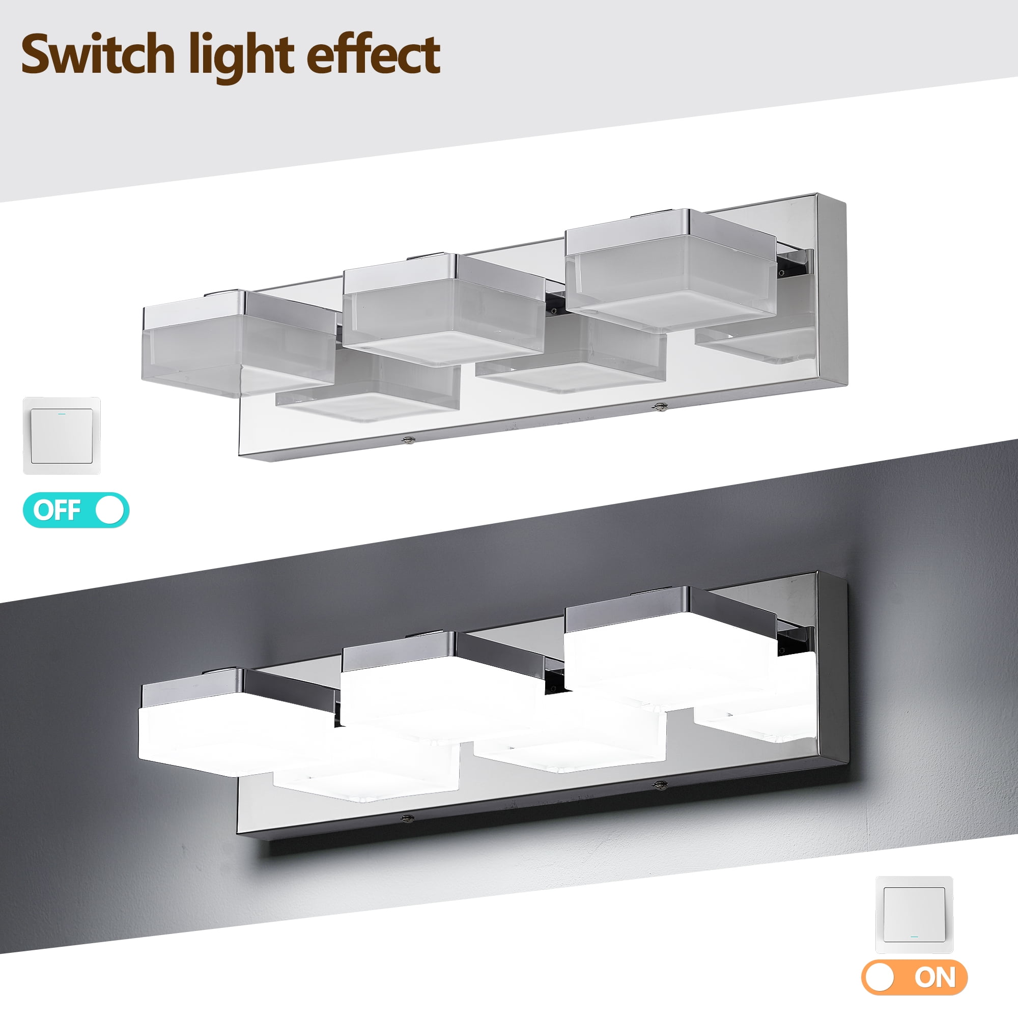 3-Light LED Vanity Light, 18.1 Inch Dimmable Bathroom Light Fixtures Over Mirro 6000K, Polished Chrome Modern
