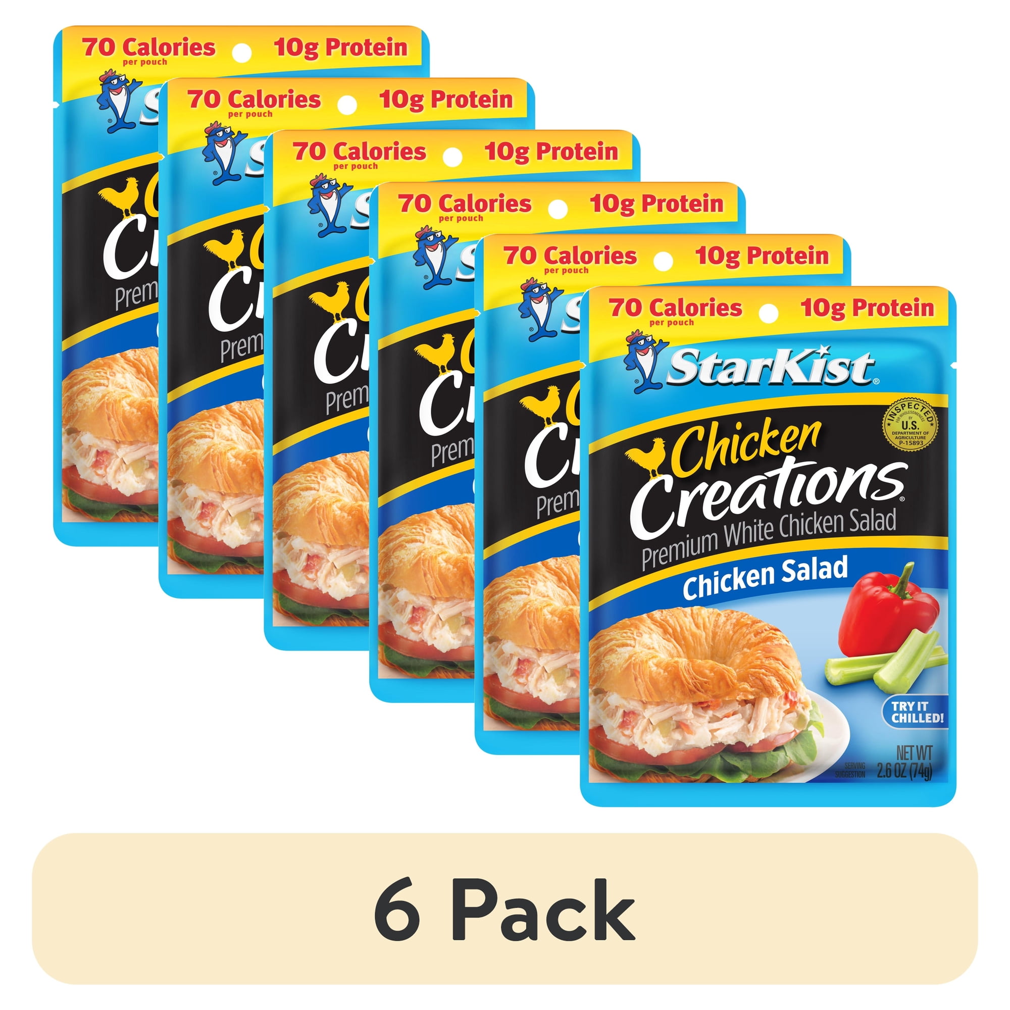 (6 pack) StarKist Chicken Creations Chicken Salad Gluten-Free 10g Protein 2.6 oz Pouch