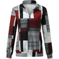 thumbnail image 3 of OKBOP Womens Zip Up Sweatshirt Long Sleeve Graphic 2023 Half Zipped Loose Fit Winter Sweatshirt Dress Gift Fashion Plaid Pullover Red, 3 of 5
