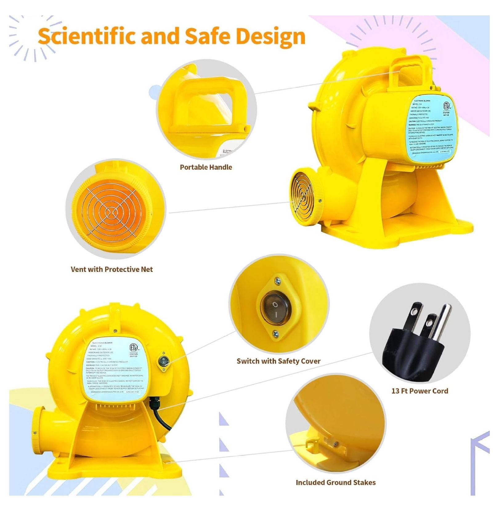 House Air Blower, 520W Blower for Inflatable Water Slide, Bouncy Castle, Inflatable Screen, Inflatable Tent, Floor Fan, Dryer