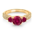 thumbnail image 2 of Gem Stone King 18K Yellow Gold Plated Silver Red Created Ruby and White Moissanite Engagement Ring for Women (2.13 Cttw, Gemstone July Birthstone, Round 7MM and 4MM, Size 5), 2 of 3