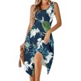 thumbnail image 5 of Womens Holiday Beach Sundress Casual Crewneck Sleeveless A-line Dresses Flowy Irregular Hem Tank Dress Floral Pattern, 5 of 8