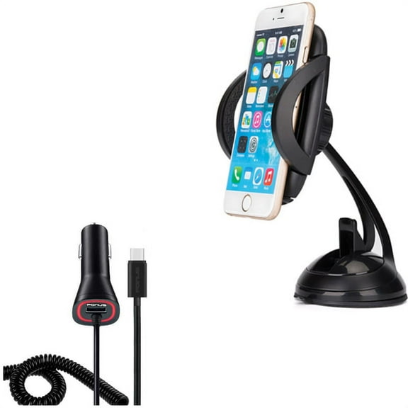 Power Type-C Quick Charger w Windshield Dash Car Mount W8Z for Acer Liquid Jade Primo - Alcatel PulseMix, 7, Idol 5S 5 4S - ASUS Zenfone V Live, ROG Phone, AR 6 5z 4 Pro - Blackberry Motion