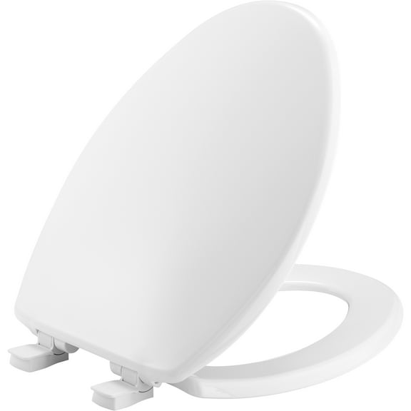 BEMIS Elongated Plastic Toilet Seat in White with Easy-Clean & Change and Whisper-Close Hinge