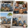 thumbnail image 5 of Navy Blue Brown Outdoor Waterproof Pillow Covers, Tropical Palm Leaves Retro Decorative Square Throw Pillowcase Sofa Cushion Sham for Patio/Couch/Chair, 16"x16" 2 Pack, 5 of 8