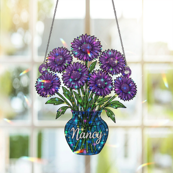 89Bloom Personalized Aster Ornament, Custom Aster craft stained glass, Suncatcher Craft Stained Glass