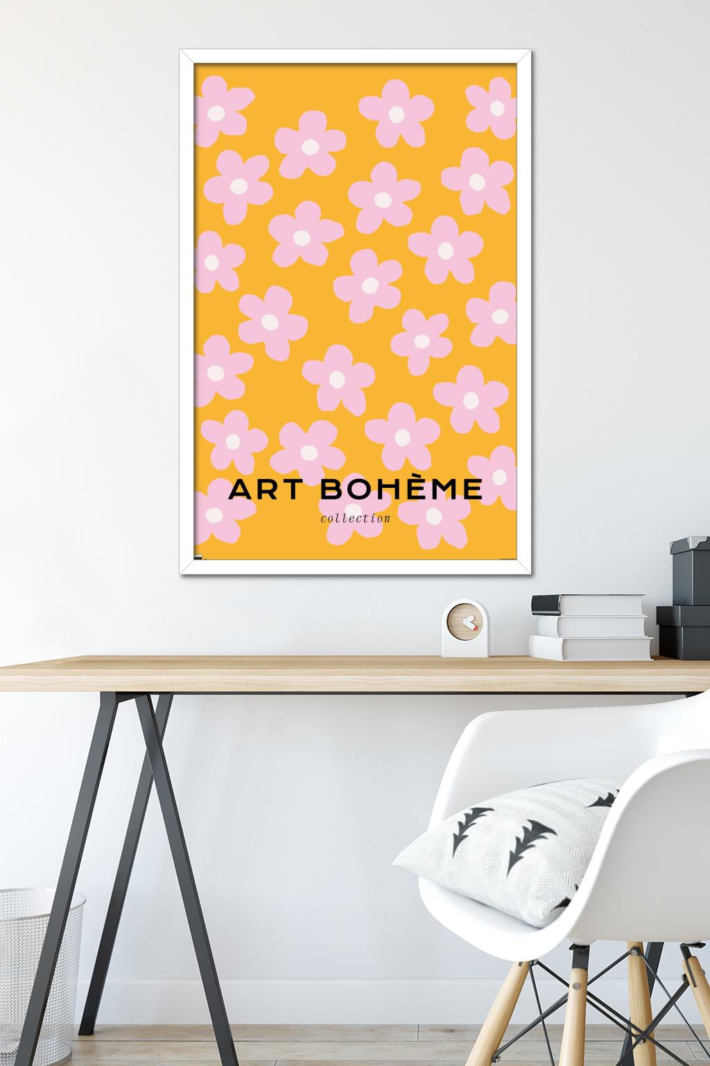 Art Bohème - Pink Flowers Wall Poster, 22.375" x 34" Framed