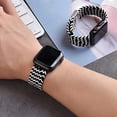 thumbnail image 4 of Boucle Solo Tressée Réglable avec Boucle Compatible avec Bracelet Apple Watch pour Hommes et Femmes, Bracelet Doux en Nylon Extensible Élastique pour iWatch Series SE 6 5 4 3 2 1 (Noir+blanc, 42/44mm), 4 of 5