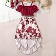 thumbnail image 3 of Odeerbi 8-13 Years Teen Girls Summer Outfits Off Shoulder Short Sleeve Cropped Tops Floral High Low Skirt with Belt Three-piece Set Ruffle Cotton Skirt Set Teen Girls Clothes, 3 of 8