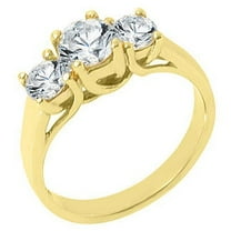 14k Yellow Gold 1.51 Carats Round Past Present Future 3 Stone Diamond Ring