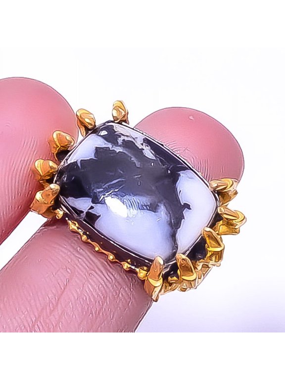 White Buffalo Jasper Skeleton Fingers 925 Sterling Silver Ring s.8 R144, Christmas Gift, Gemstone Silver Jewelry, Turquoise Ring, New Year Sale