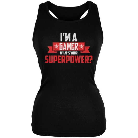 I'm A Gamer What's Your Superpower Black Juniors Soft Tank Top - Large