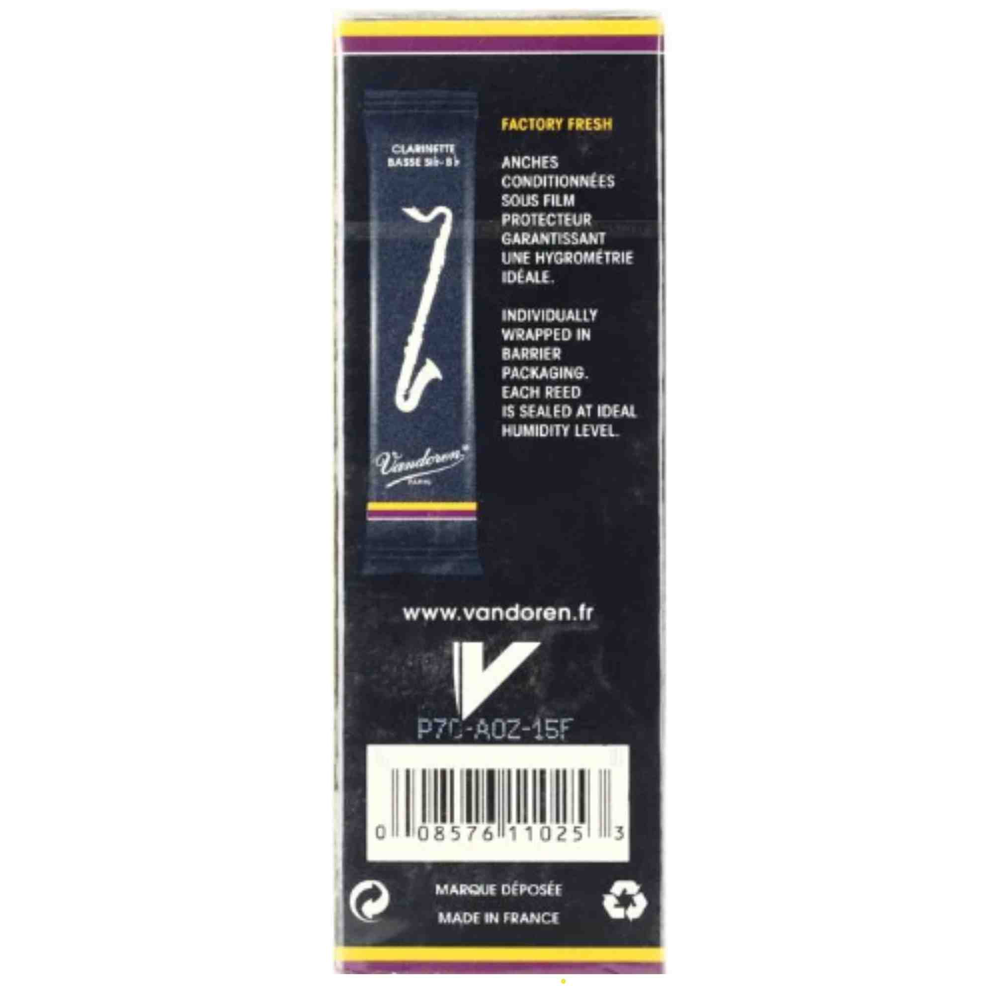 Vandoren Bass Clarinet Traditional Reeds Strength #2.5; Box of 5