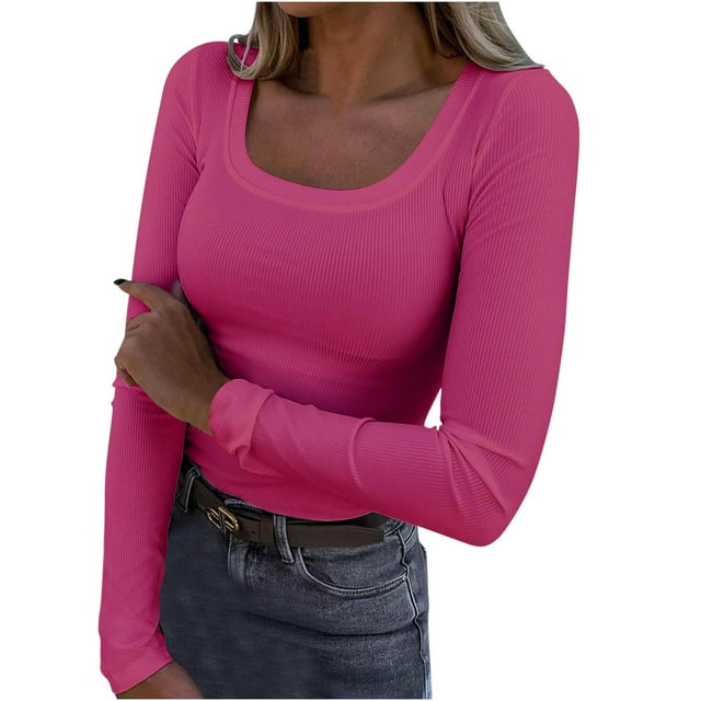 FAIWAD Haut Court en Tricot à Manches Longues pour Femme, Col Rond, Basique Automne Hiver, Ajusté, Extensible, Côtelé