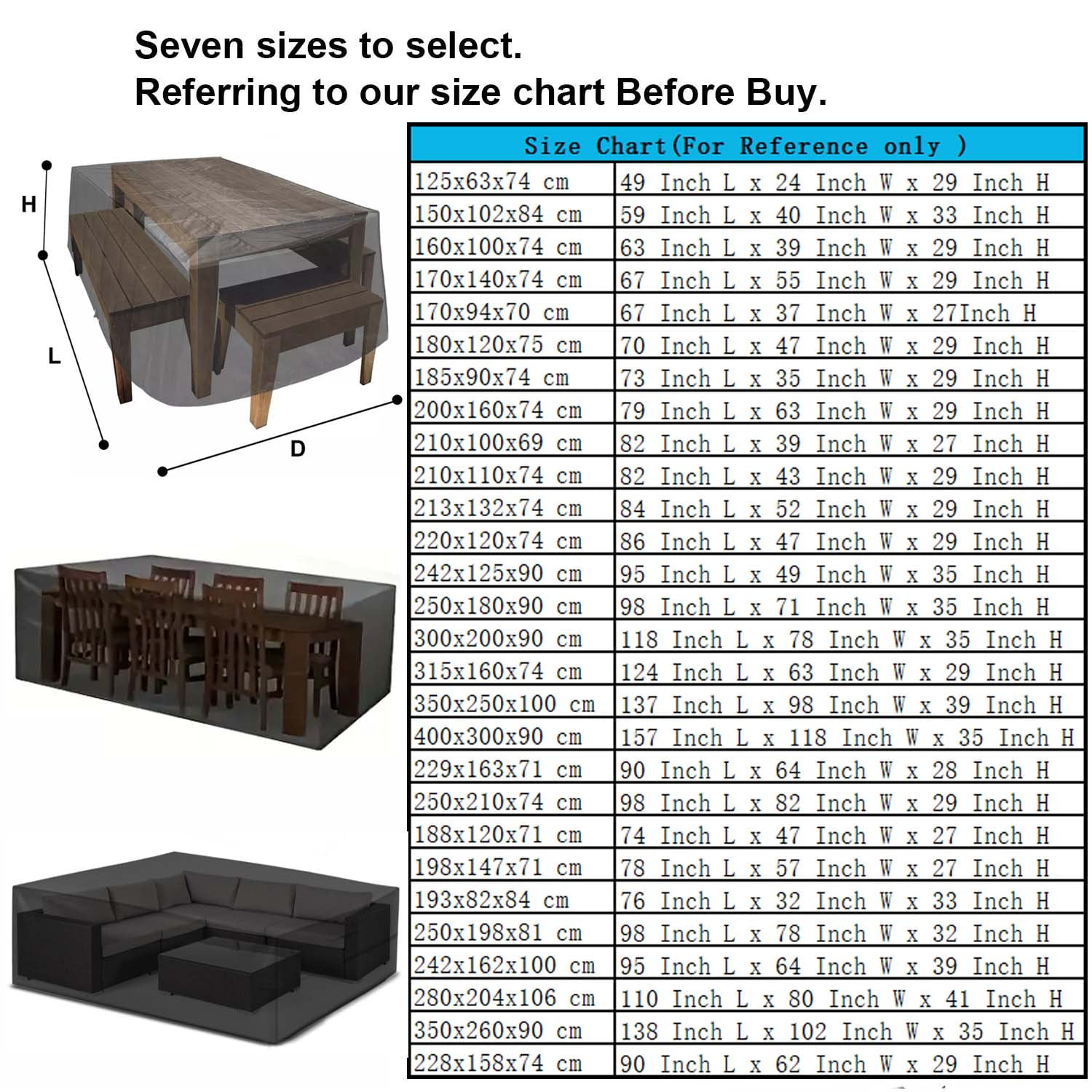 SHELTUSE Patio Furniture Covers Waterproof 95L x 49W x 35H inches Outdoor Furniture Cover Extra Large Patio Set Table Covers Rectangular with 4 Windproof Buckles, Black