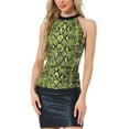 thumbnail image 1 of INSPIRAR CHIC Top de Mujer con Cuello Halter Sin Mangas Ajustado y Elástico para Fiesta Top Arrugado M Verde-Serpiente, 1 of 5