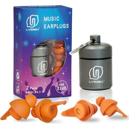 

High Fidelity Concert Earplugs Noise Cancel Reusable Musicians Ear Plugs 23Db Ear Protection For Loud Music Festival Bar Raves Games - 2 Pair Orange
