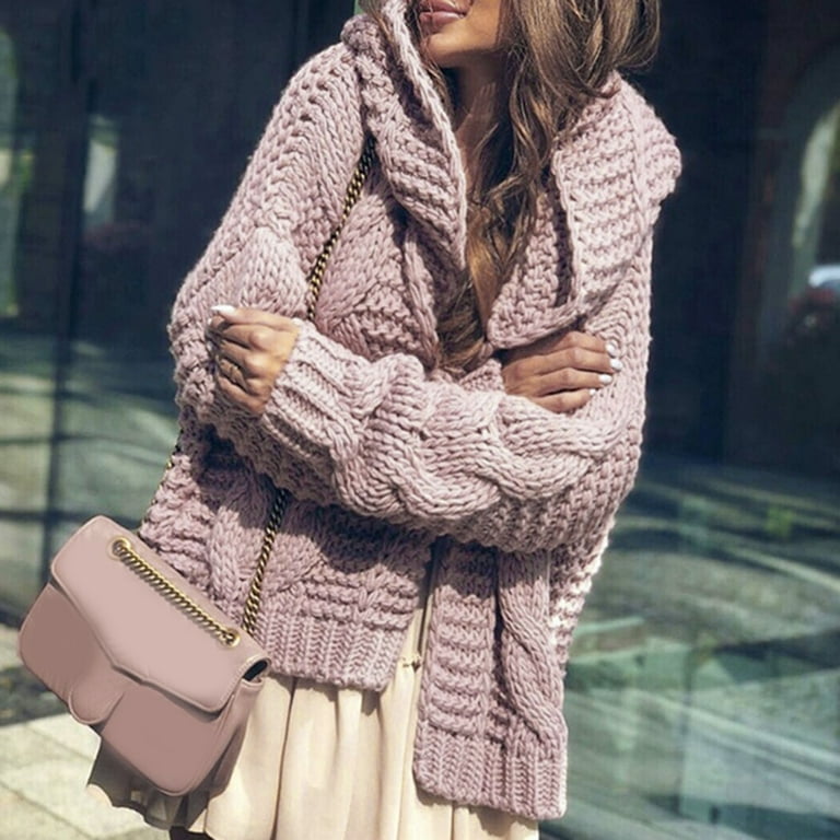 LBECLEY Extra Long Winter Coats Women's Autumn and Winter Heavy Needle  Sweater Women's Thickened Fashion Loose Cardigan Coat Big Comfy Sweater  Pink Xxl 