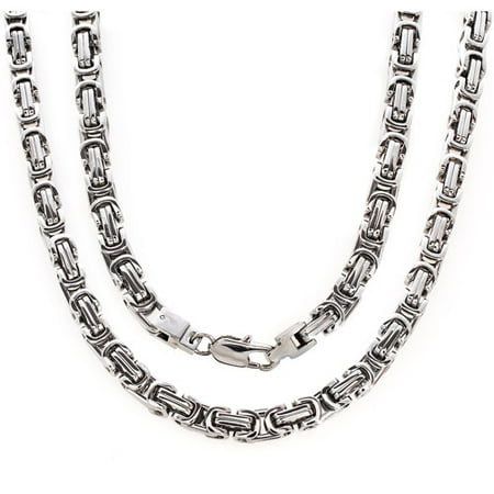Men's Stainless Steel Square Byzantine Chain, 24