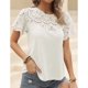 thumbnail image 5 of Camiseta de mujer Cuello redondo Manga corta Color puro Costuras de encaje para viajes al aire libre Blanco M, 5 of 8