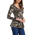 thumbnail image 4 of INSPIRE CHIC Women's Tops Printed Scoop Neck Long Sleeves Peplum Blouse S Coffee-Animal, 4 of 6