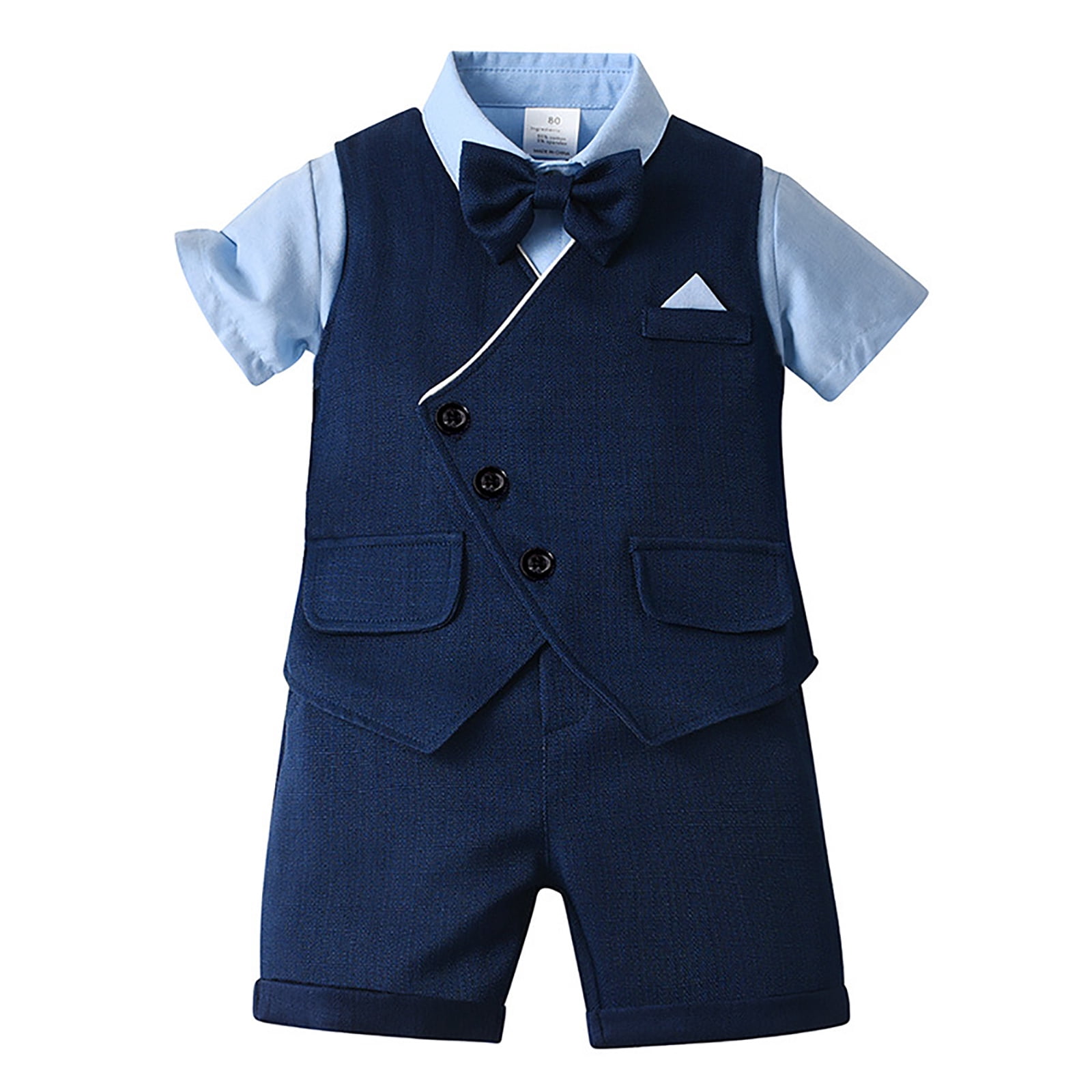 Povozer Toddler Baby Boys Summer Print Shirt Outfits Toddler Baby Boy Baseball Clothes Set Embroidery Striped Short Sleeve Button Down Shirt Shorts 2Pcs Summer Outfit for 18-24 Months,Blue